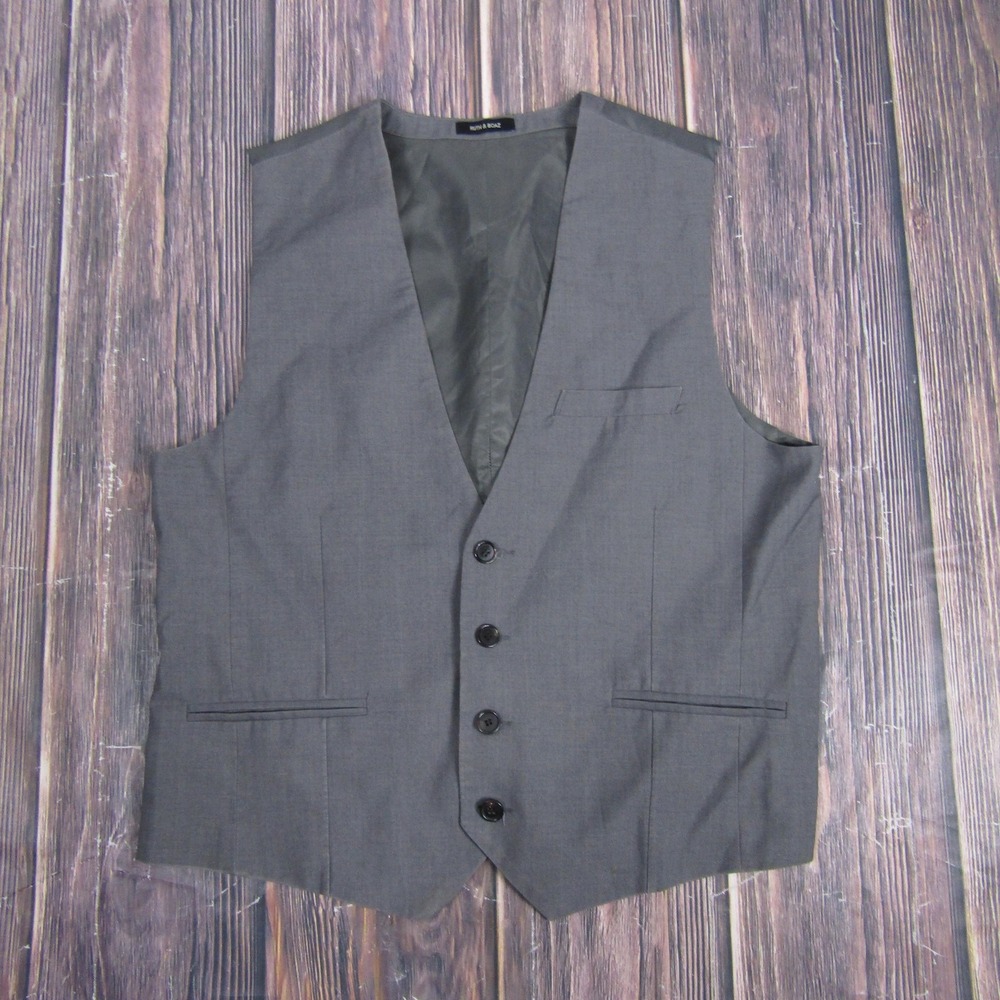 Ruth & Boaz Suit Vest Mens Medium Gray 4-Button Formal Waistcoat Adjustable Back